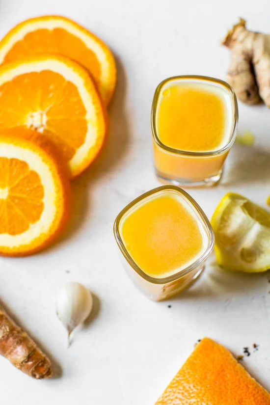 Citrus, ginger and garlic prepared as a wellness drink